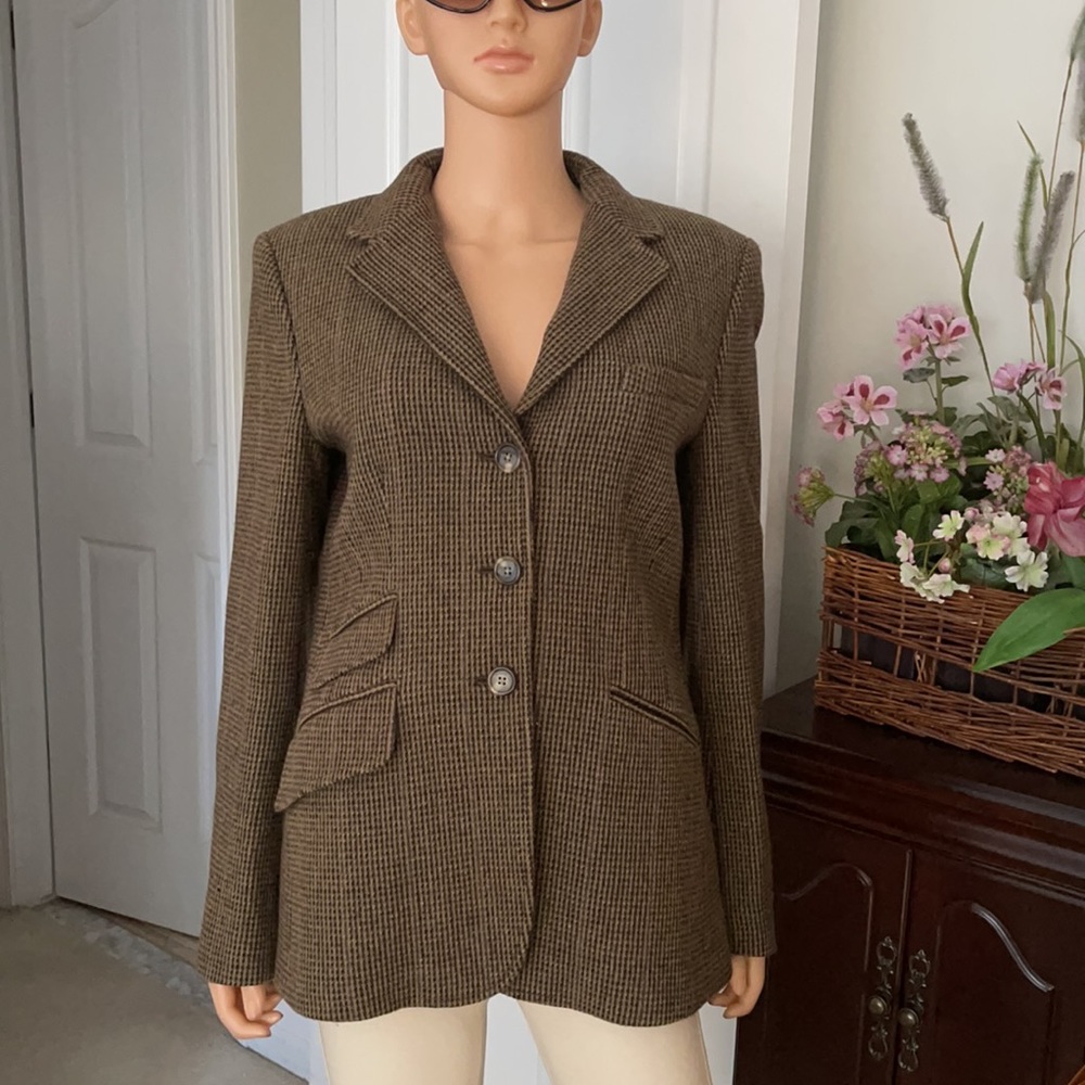 Lauren Ralph Lauren Equestrian Houndstooth Wool Blazer Size 10 - Picture 14 of 14